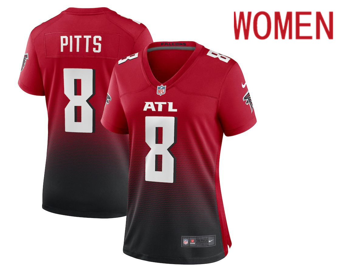 Women Atlanta Falcons 8 Kyle Pitts Nike Red 2021 NFL Draft First Round Pick Alternate Player Game Jersey